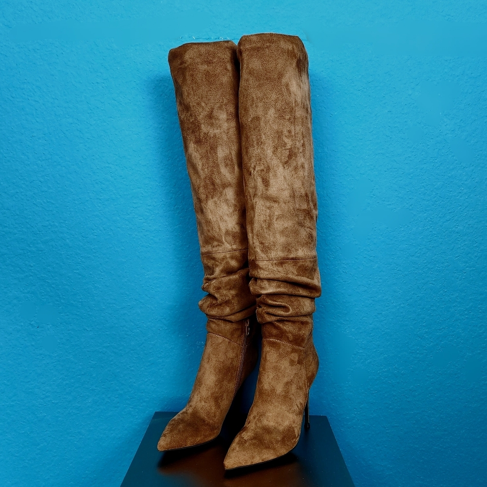 🆕️🍁🌻 JEFFREY CAMPBELL Pilla Scrunched Boots in Brown Suede // (NWT) - Picture 4 of 13